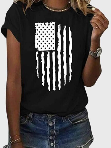 American Flag Print Short Sleeve T-Shirt