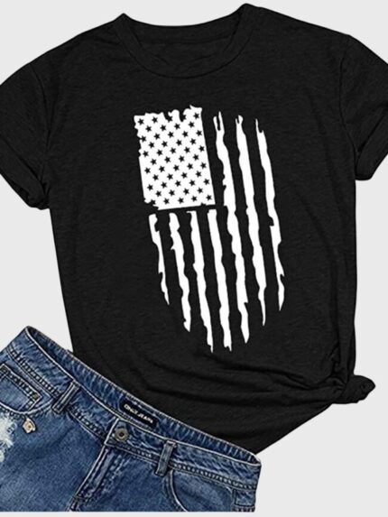 American Flag Print Short Sleeve T-Shirt