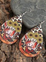 Fashion Bull Head Sunflower Print Earrings