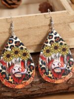 Fashion Bull Head Sunflower Print Earrings