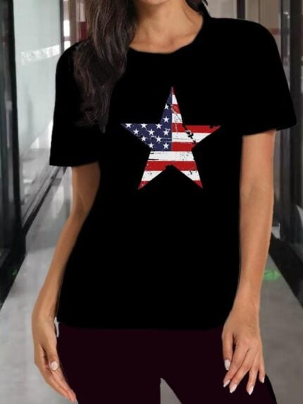 Fashion Star Flag Print Casual T-Shirt