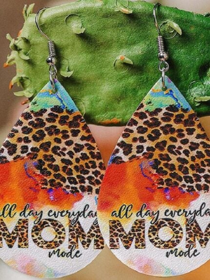 Leopard MOM Letters Leather Earrings