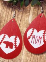 MOM Alphabet Heart Leather Earrings