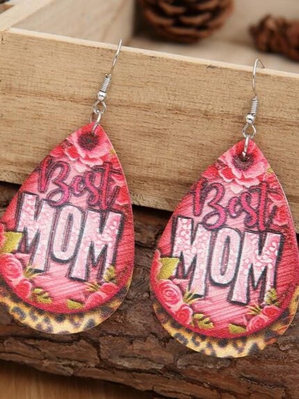 MOM Print Drop Leather Earrings