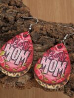 MOM Print Drop Leather Earrings