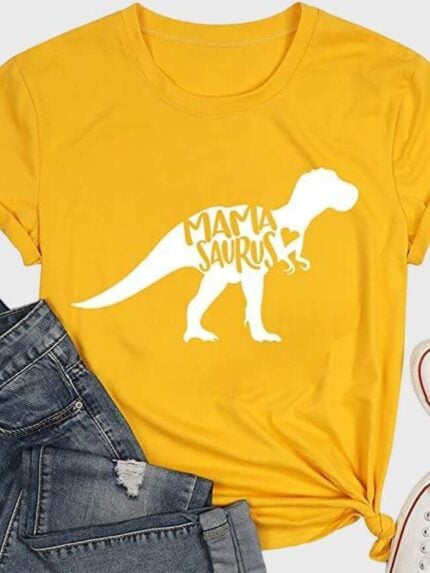 Mama Saurus dinosaur print roll sleeve tee