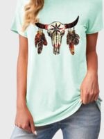 Round neck Bull Head Print T-shirt