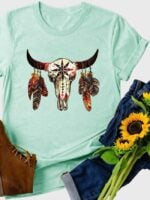 Round neck Bull Head Print T-shirt