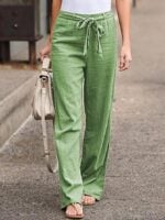 Tie Front Elastic Waist Wide Leg Pants