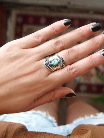 Vintage Boho Waterdrop Print Ring