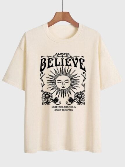 Wholesale BELIEVE THE SUN Print Short Sleeve T-Shirt