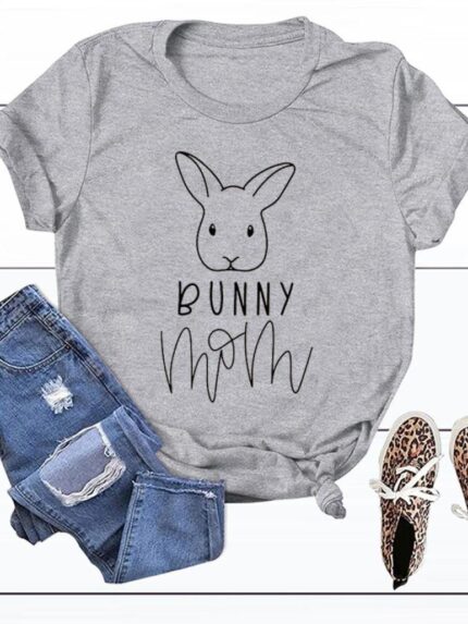 Wholesale BUNNY MOM Print Short Sleeved T-Shirt