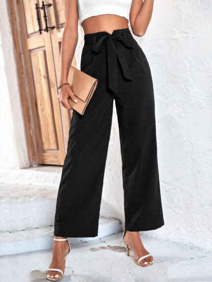 Wholesale Black Bow High Waist Wide Leg Pants