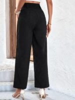 Wholesale Black Bow High Waist Wide Leg Pants