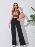 Wholesale Black Wide-Leg Casual High-Rise Jeans