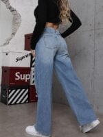 Wholesale Blue Raw Hem Straight Jeans