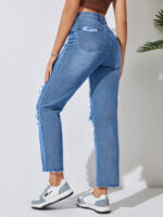 Wholesale Blue Ripped Straight Jeans