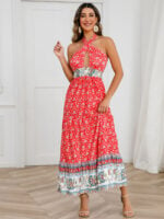 Wholesale Bohemian Cutout Backless Floral Dress