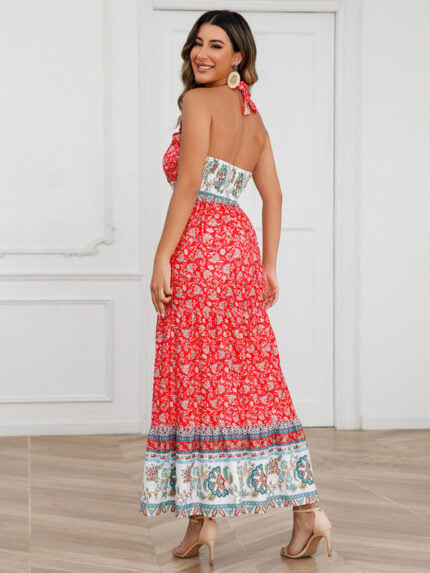 Wholesale Bohemian Cutout Backless Floral Dress