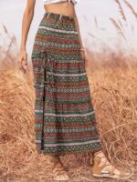 Wholesale Bohemian Print Vintage Elastic Waist Skirt