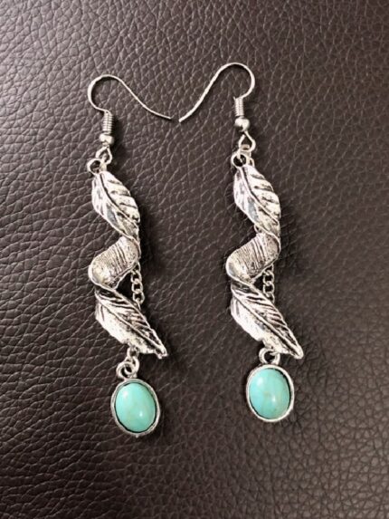 Wholesale Boho Vintage Leaf Turquoise Earrings