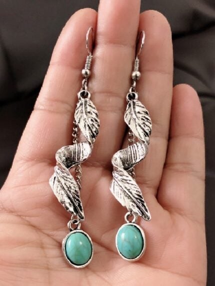 Wholesale Boho Vintage Leaf Turquoise Earrings