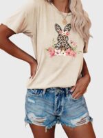 Wholesale Bunny Floral Print Short Sleeved T-Shirt