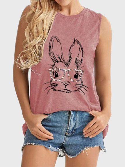 Wholesale Bunny Glasses Print Short Sleeved T-Shirt