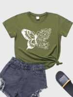 Wholesale Butterfly Floral Casual T-shirt