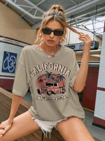 Wholesale California And Car Graphic T-Shirt