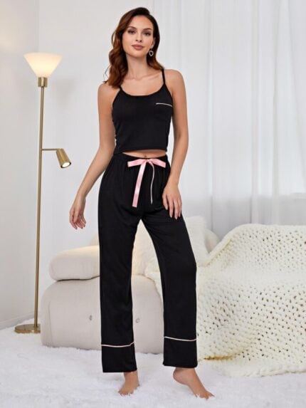 Wholesale Casual Bow Strap Pajama Set