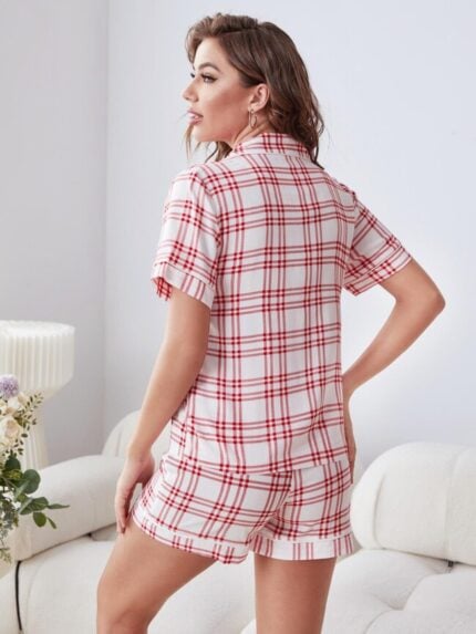 Wholesale Casual Check Button Pajama Set