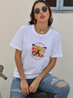 Wholesale Colorful Butterfly Print Short Sleeve T-Shirt