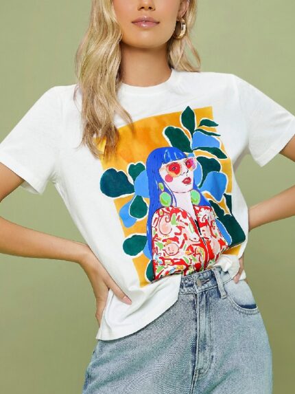 Wholesale Colorful Print Short Sleeve T-shirt