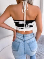 Wholesale Cow Print Halterneck Cropped Knitted Top