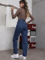 Wholesale Dark Blue High Rise Loose Jeans