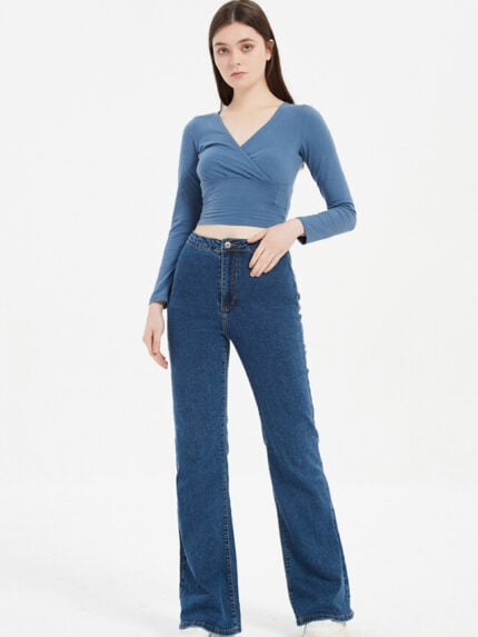 Wholesale Dark Blue High Waisted Micro Flared Jeans