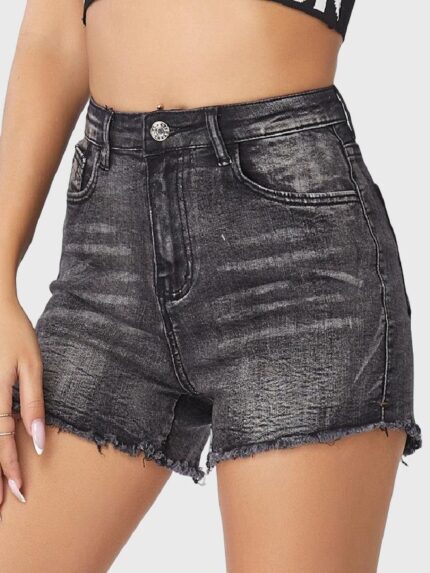 Wholesale Dark Gray Raw Hem Denim Shorts