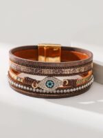 Wholesale Devil's Eye Diamond Layered Pu Bracelet