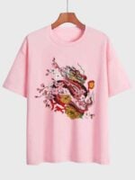 Wholesale Dragon And Flower Print Short Sleeve T-Shirt