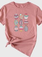 Wholesale Easter Egg Pattern Print Short Sleeved T-Shirt