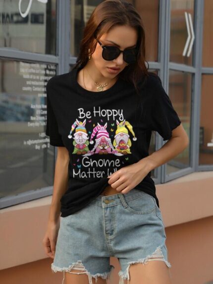 Wholesale Easter Gnomes Print Short Sleeve T-Shirt