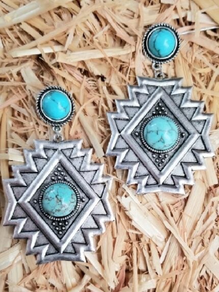 Wholesale Ethnic Geometric Rhombus Turquoise Earrings