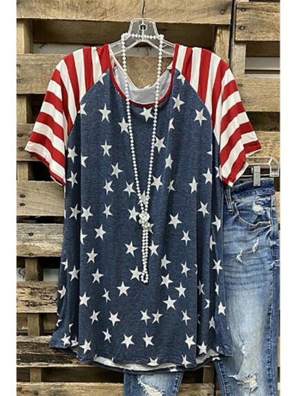 Wholesale Fashion Striped Star Flag Print T-Shirt