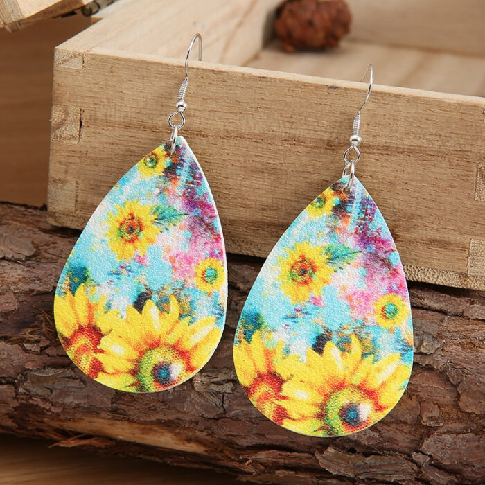 Wholesale Fashion Tie Dye Sunflower Print Earrings