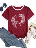 Wholesale Fashion Tiger Contrast Short Sleeve T-Shirt