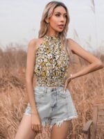 Wholesale Floral Halter Cropped Tank Top