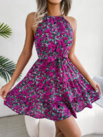 Wholesale Floral Halter Neck Tie High Waist Dress