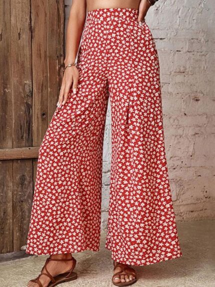 Wholesale Floral High Waist Wide Leg Casual Pants