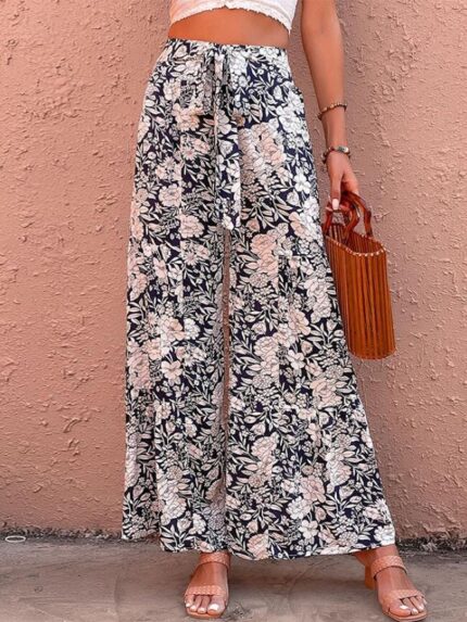 Wholesale Floral High-Waisted Loose Pants